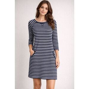 Y2K 90s Max Edition Shirt Dress Womens Medium Striped 3/4 Sleeve 37” Long